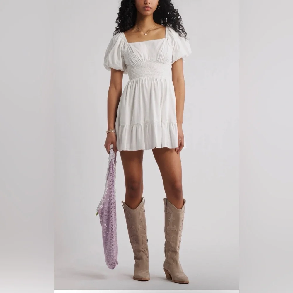 BP White Puff Sleeve Mini Dress - Picture 1 of 3